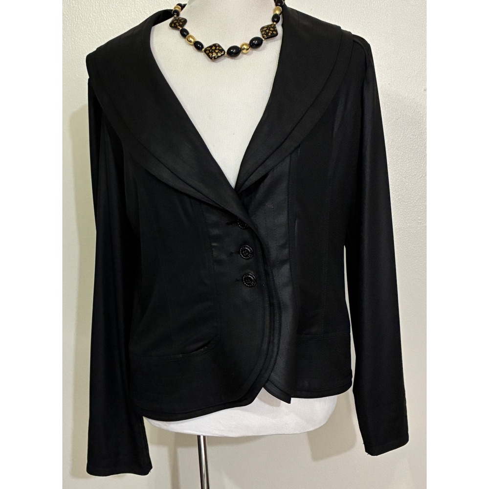 Clara Sunwoo Womens XL Black Faux Liquid Leather Shawl Collar Fitted Jacket